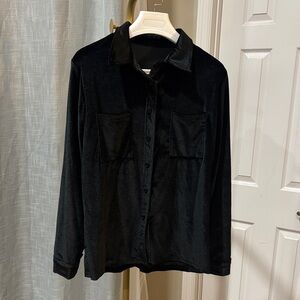 New Stretchy Velvet Women's Black Button Down Shirt Sz S/M